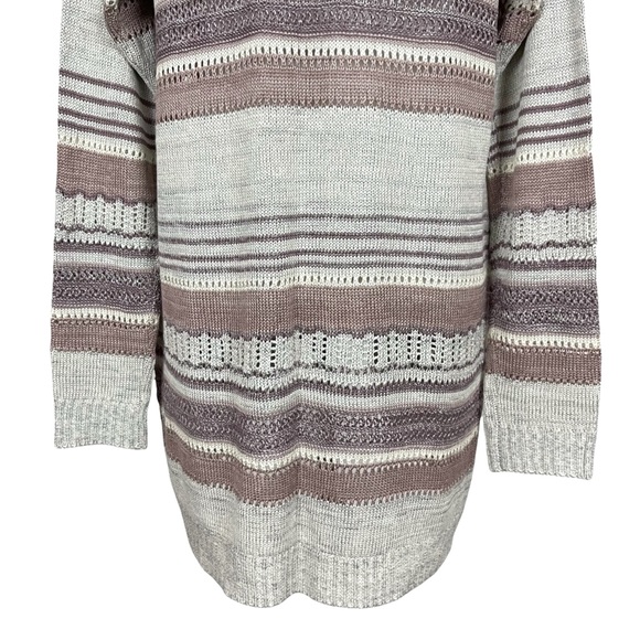 Charlotte Russe Open Knit Long Sleeve Lightweight Striped Cardigan Sweater - Picture 8 of 16